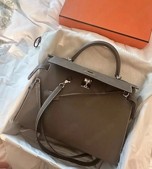 Hermes Kelly Bag 32 Etoupe Mit Rechnung, Box, Staubbeutel