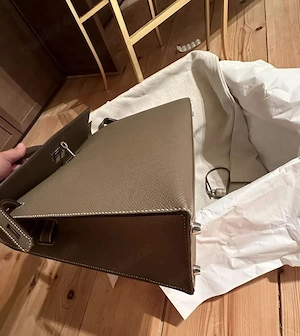 Hermes Kelly Bag 32 Etoupe Mit Rechnung, Box, Staubbeutel Bild 4