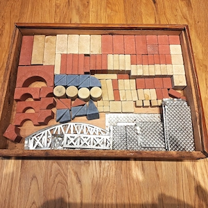 Vintage--Alter Adler Holz Steine Spielkasten  mit Anleitungen .Siehe dazu die Fotos