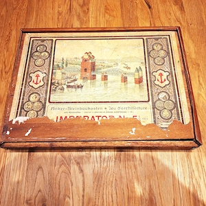 Vintage--Alter Adler Holz Steine Spielkasten  mit Anleitungen .Siehe dazu die Fotos