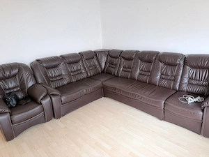 Leder L Sofa mit Hocker und Bettkasten