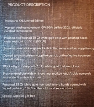 Omega Railmaster XXL Limited EDITION 18ct White Gold