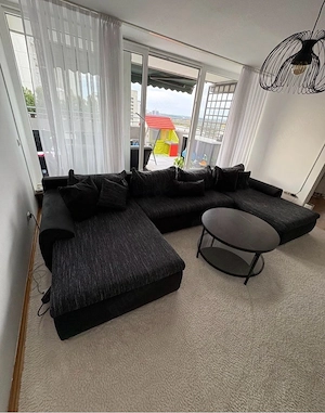 Wohnlandschaft U-Form schwarz mit Schlaffunktion