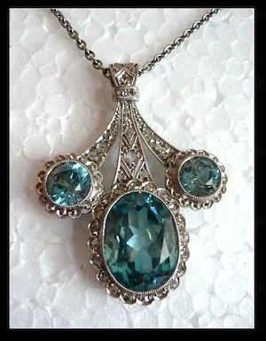 Antik Schmuck Jugendstil Art Deco Bauhaus Collier 1920 Platin Diamant Aquamarin