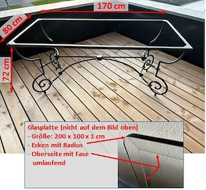 Esstisch 200x100cm - Metallgestell - Glasplatte