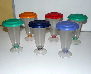 6 TUPPERWARE Eisbecher mit Deckel, Tafelperle Venezia Eleganzia, Deckel in verschiedene Farben