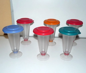 6 TUPPERWARE Eisbecher mit Deckel, Tafelperle Venezia Eleganzia, Deckel in verschiedenen Farben