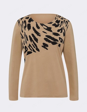 Langarmshirt beige mit Druck Gr. 54 von sieh an, neuwertig,   1,80 Porto