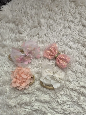 Süße Baby Haarbänder Set rosa weiß Blumen Schleife