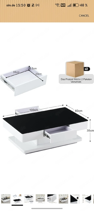 Couchtisch modern mit Glasplatte & Schubladen,Sehr guter Zustand Bild 3