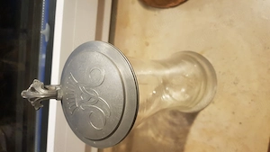 Bierkrug aus Glas mit Zinn Deckel 