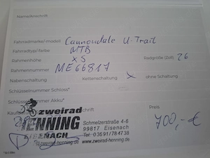 Fahrrad 26er Cannondale U-Trail xs Rahmen  ( Top Neuwertig vb. 550,- Eu. Preis verhandelbar !!!!