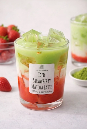 Iced Strawberry Matcha Latte Kerze 