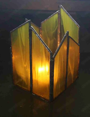 Sehr schönes gelbes Windlicht (Tiffany) sorgfältige Handarbeit Bild 3