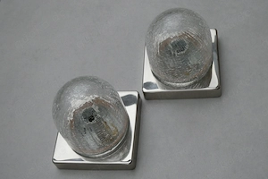 2 Kugel-Wandleuchten Krakelee Glas Eisglas Chrom-Sockel