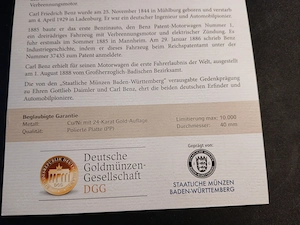 Gedenkprägung - CARL Benz & GOTTLIEB Daimler Bild 3