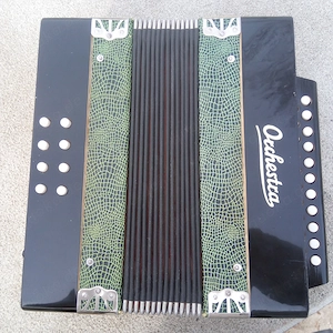 Altes Akkordeon   Harmonika  Orchestra    Grüne Schlangenoptik   Vintage