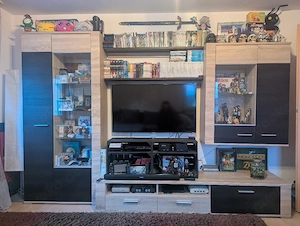 Moderne Wohnwand   Schrankwand in Sonoma Eiche-Optik & Anthrazit   Viel Stauraum & Vitrinen