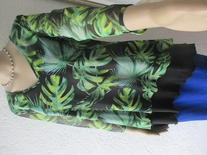 NEU m. E. Palm Blätter Mesch Chiffon T-Shirt Tunika Joseph Ribkoff Gr. 42- 44  L grün Töne schwarz