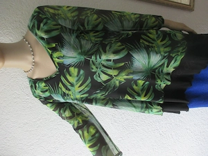 NEU m. E. Palm Blätter Mesch Chiffon T-Shirt Tunika Joseph Ribkoff Gr. 42- 44  L grün Töne schwarz