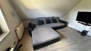 Sofalandschaft in Schwarz Grau   mit Bettkastenfunktion u. Kissen