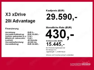 BMW X3 xDrive 20i Advantage Navi+SHZ+KlimaA+PDC Bild 4