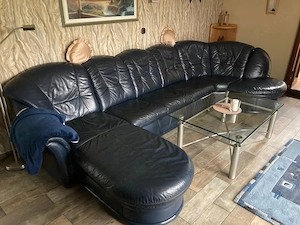 Ledercouch in U-Form mit Schlaffunktion und 2 Bettkästen