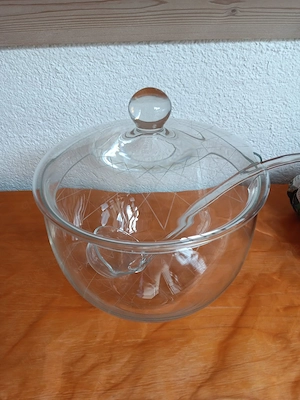 Vintage Glasbowle mit 10 Gläsern Bild 2
