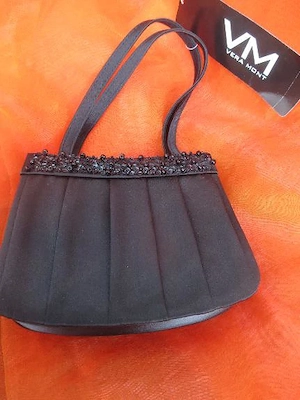 NEU m. E. Swarovski Strass Art Dec  Perlen Stickerei Abend Henkel Hand Tasche Bag VERA MONT schwarz