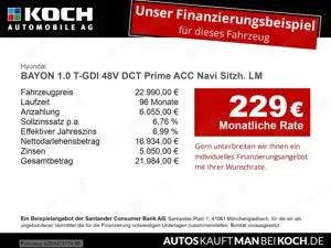 Hyundai BAYON 1.0 T-GDI 48V DCT Prime ACC Navi Sitzh. LM Bild 2