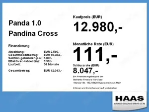 Fiat Panda 1.0 Pandina Cross PDC, Garantie, Bluetooth