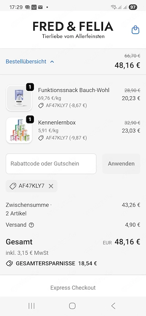 Fred und Felia 30% Neukundenrabatt 