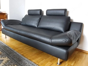 3-Sitzer Ledersofa mit 2 Kopfstützen