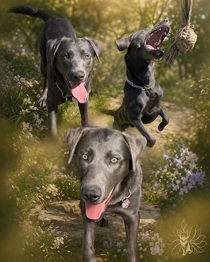 Labrador Deckrüde in Charcoal trägt Silber Braun