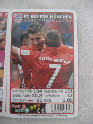 FC Bayern München 2016 2017 Quartett 32 Spielkarten Teepe Verlag Bild 2