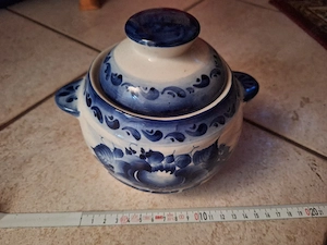 Schöne Vorratsdose   Zuckerdose   Gzhel-Stil   Weiß-Blau handbemalt