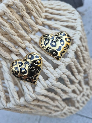 Ohrstecker Herz Leopardenmuster schwarz-gold vergoldet Edelstahl