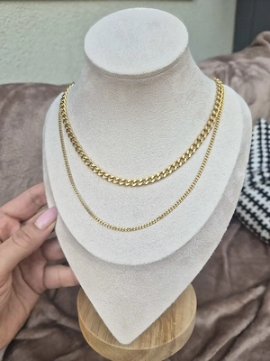 Panzerkette doppelt Edelstahl vergoldet 40+5 cm neu