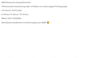 BWR Nachhilfe von Lehrer Realschule 