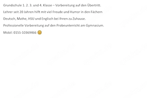 Nachhilfe Grundschule Deutsch, Mathe   Übertritt weiterführende Schule