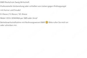 BWR Nachhilfe von Lehrer Realschule Betriebswirtschaft