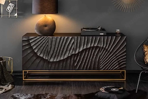 luxuriöse Schwarze Kommode Sideboard aus Mangoholz 177cm Breite 