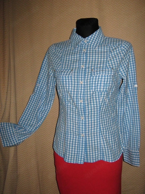 NEUw mwandelbar Lang oder Kurz- Arm Vichy- Karo Hemd Bluse Clockhouse Gr.36- 38  S aqua- türkis weiß