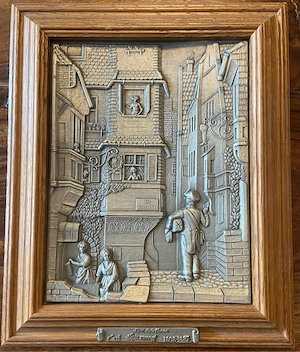 altes Zinn Bild mit Holzrahmen