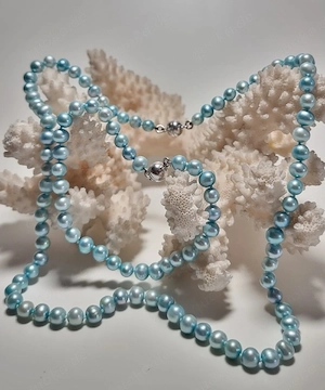 Echte silberblaue Perlen | Set Collier & Armband | 925 Silber