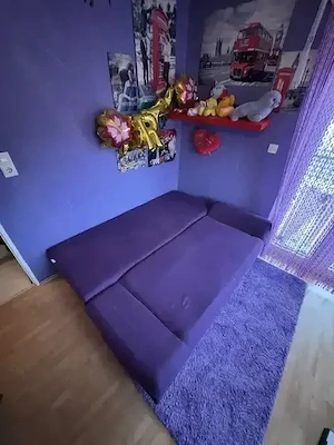 zu verschenken - Schlafcouch Farbe Blau incl. 2 Kissen   Guter Zustand   Wenig benutzt Bild 4
