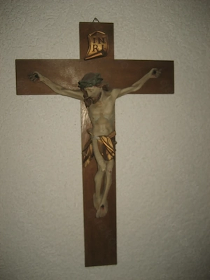 Holzkreuz Kruzifix Christus Jesus Korpus Porzellan Glaube Antik