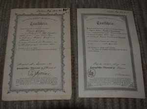 Taufscheine und ähnliche Belege 1886 bis 1910