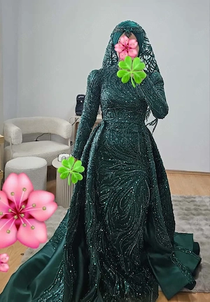 Elegantes Henna-Kleid   Kinalik - Grün, glänzend (Marke: Hanimeli) Größe 38