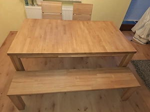 Echtholztisch Kernbuche 140 X 90 mit 2 Stühlen und Sitzbank